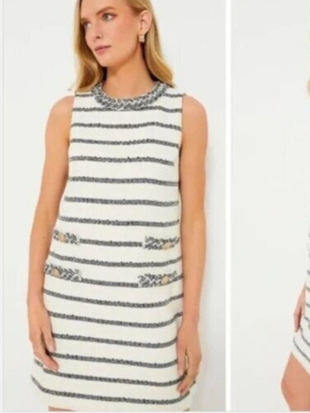 Tuckernuck Navy Stripe
Tweed Sleeveless Crew Neck Jackie Mini Dress Size XXXL